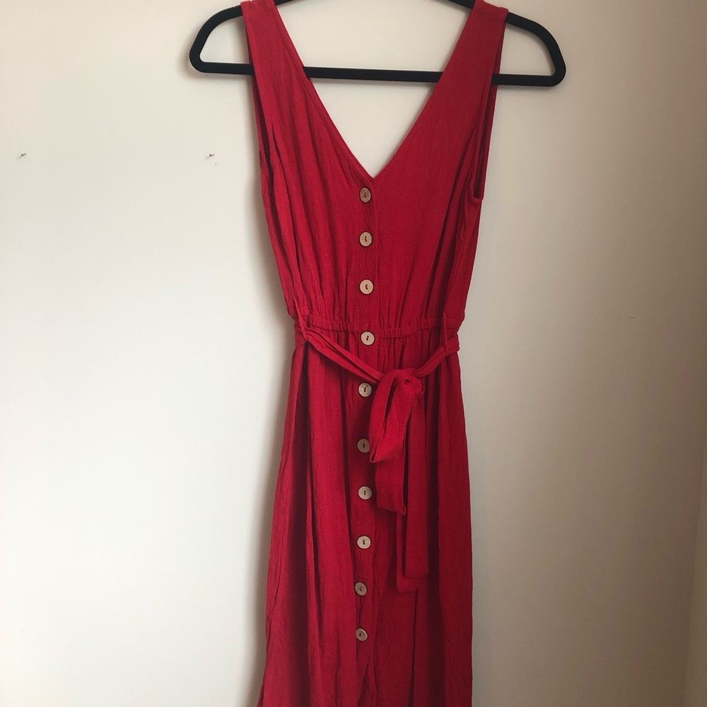 Elegant Red Button-Down Dress
